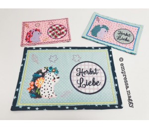 ITH Stickdatei - Mug Rug Herbstliebe Igelchen